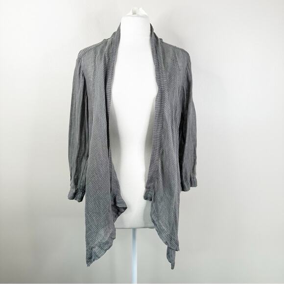 Eileen Fisher Cardigan Womens 1X Gray 100% Linen open Front Lagenlook Minimalist - Picture 2 of 9